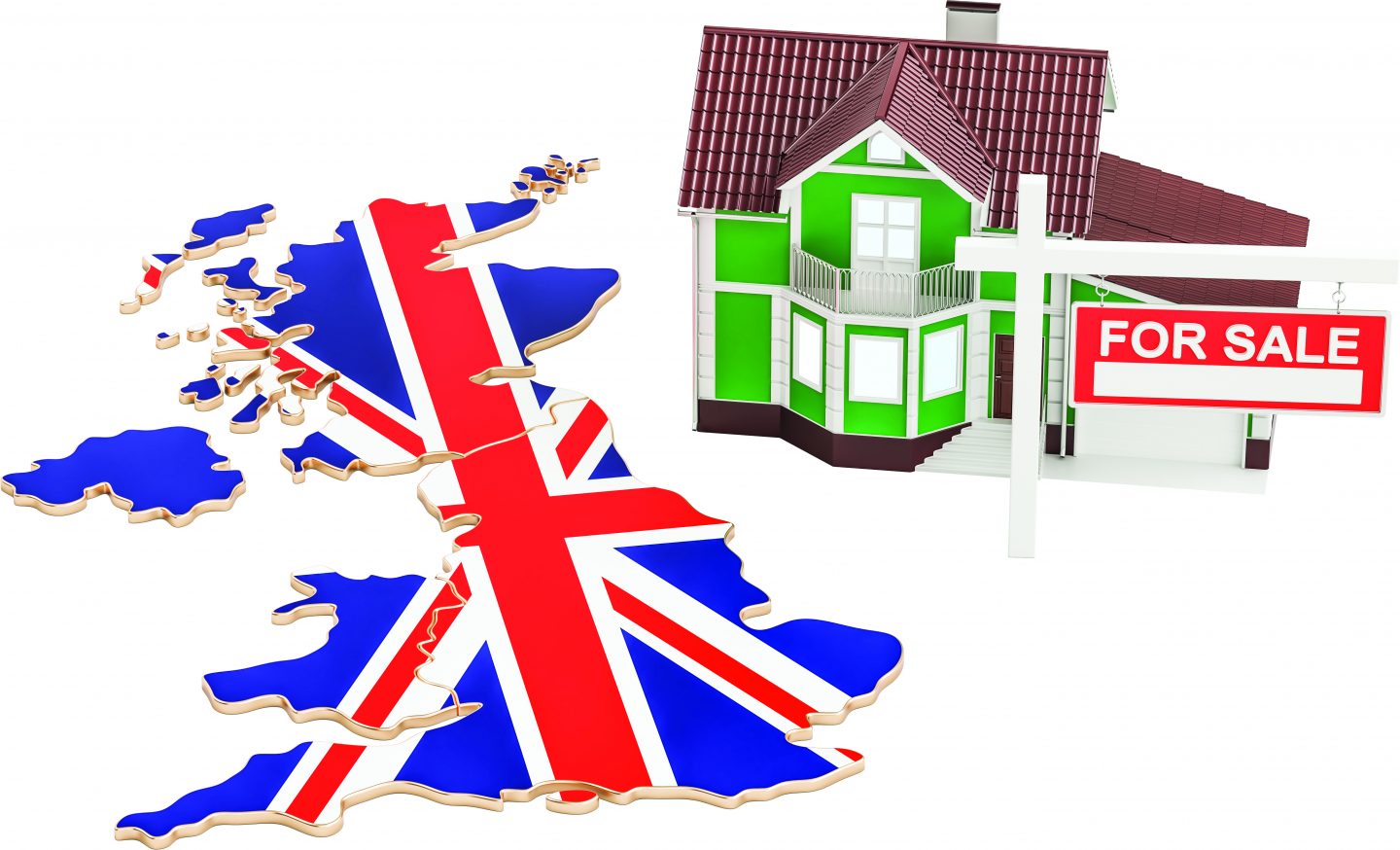 Property for sale and rent in United Kingdom concept, 3D renderi