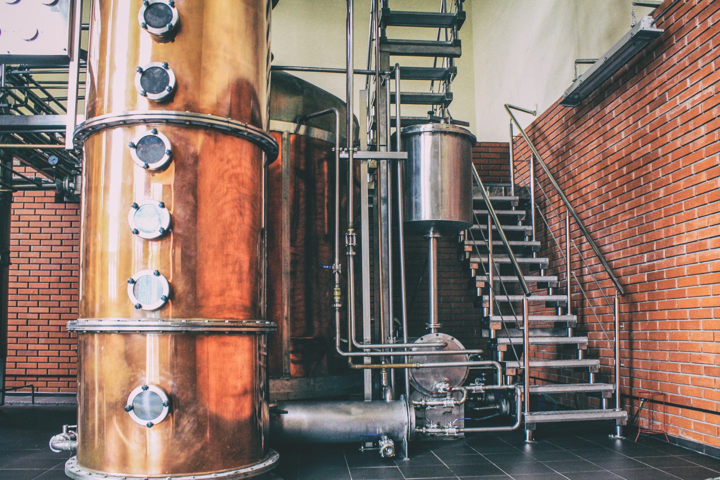 Industrial equipment for brandy production..Copper still alembic