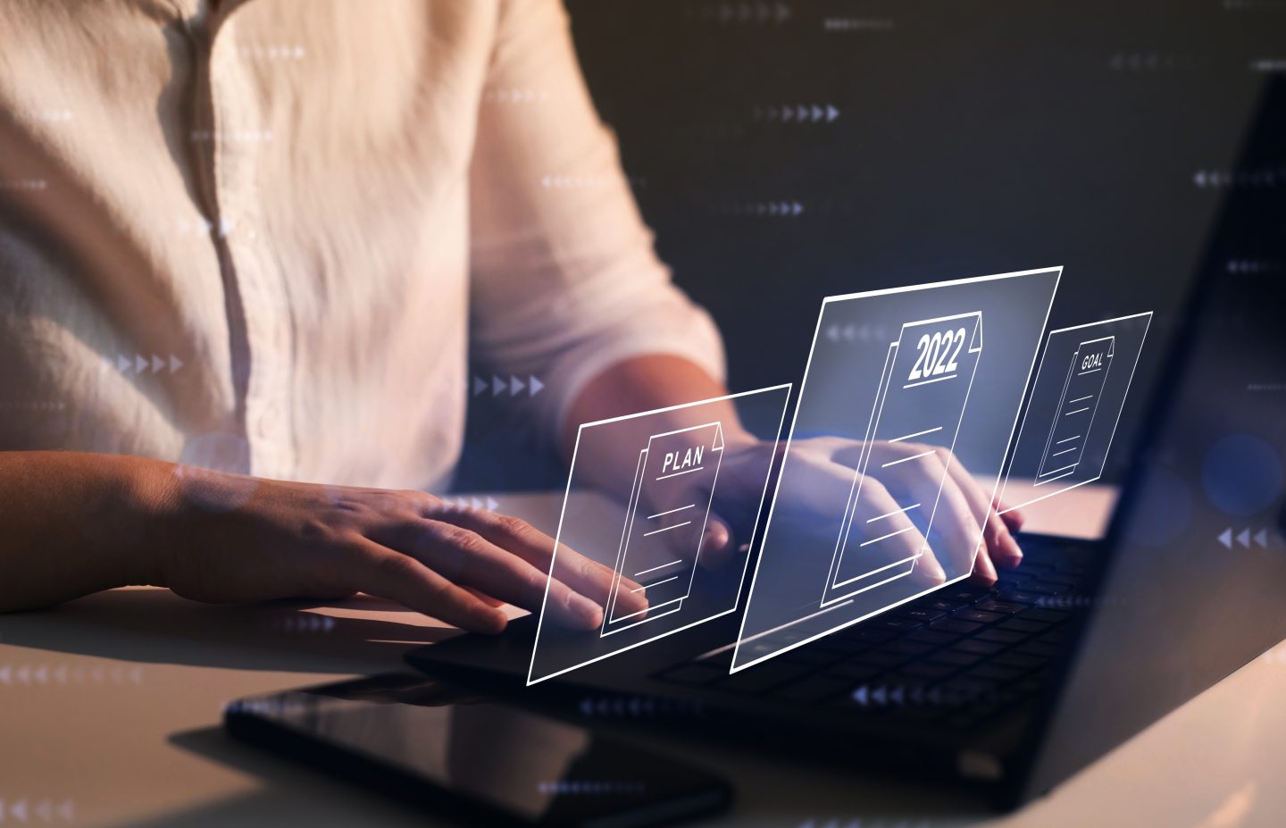 Goal and plans for New year 2022. Businesswoman making her plan