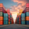 Rows of shipping containers in different colors. Transport business. Logistics import and export of goods Rows of shipping containers in different colors. Transport business. Logistics import and export of goods