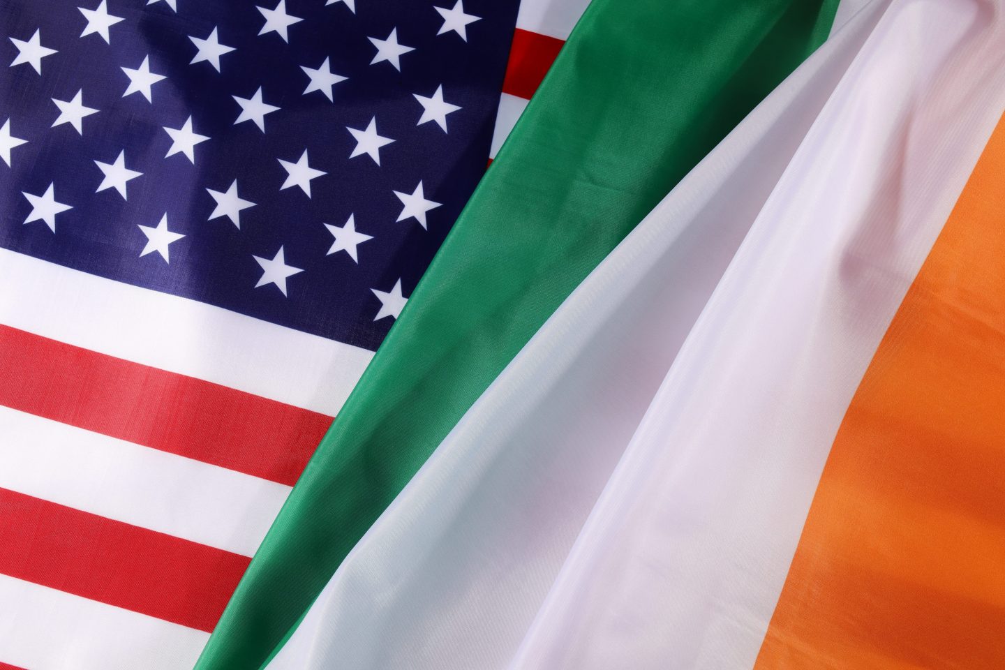 Flags of the United States and Ireland displayed together